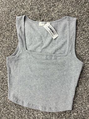 NWT Grey Cotton Square Neck Tank Top - Small